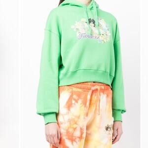 Fiorucci Women's Alpine Angels Graphic Sweatshirt Cropped Hoodie Green Size L